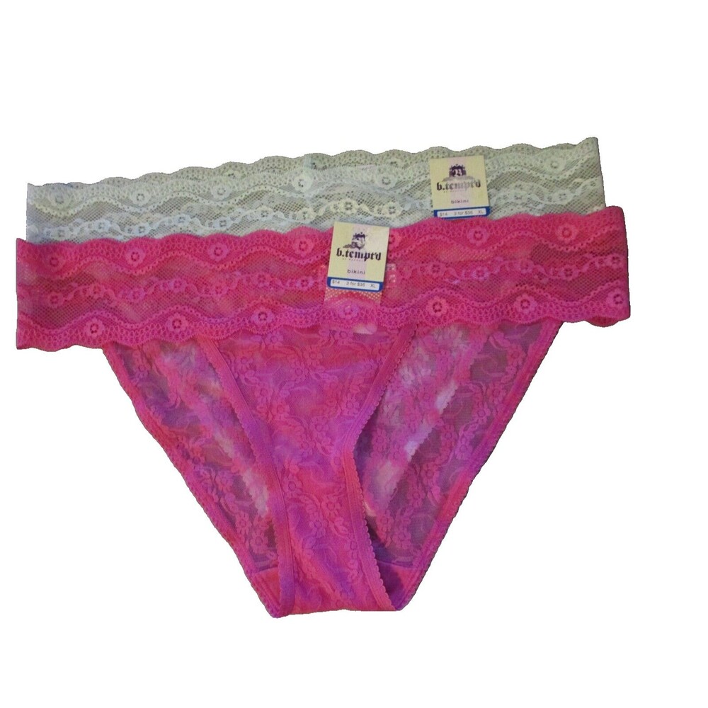 B.Tempt'd by Wacoal Womens Sz XL Lace Bikini Panty Underwear Pack of 2 Pink Blue